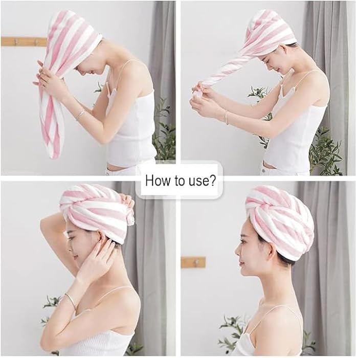 Microfiber Hair Dry Cap Colorful Striped Super Absorbent Quick Dry Hair Towel for Women Long Hair Wrap Cap Bathroom Showering - Image 2